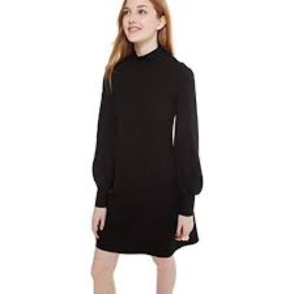 KATE SPADE SALE A Line Black Dress Size LG. Long Sleeves Buttons on Cuffs/Collar